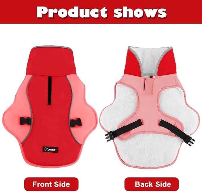 EMUST Dog Coat for Winter, Cozy Winter Jackets for Small/Medium/Large Dogs, Solid Color Dog Apparel for Cold Weather with Fleece Lining, New Orange, XXXL