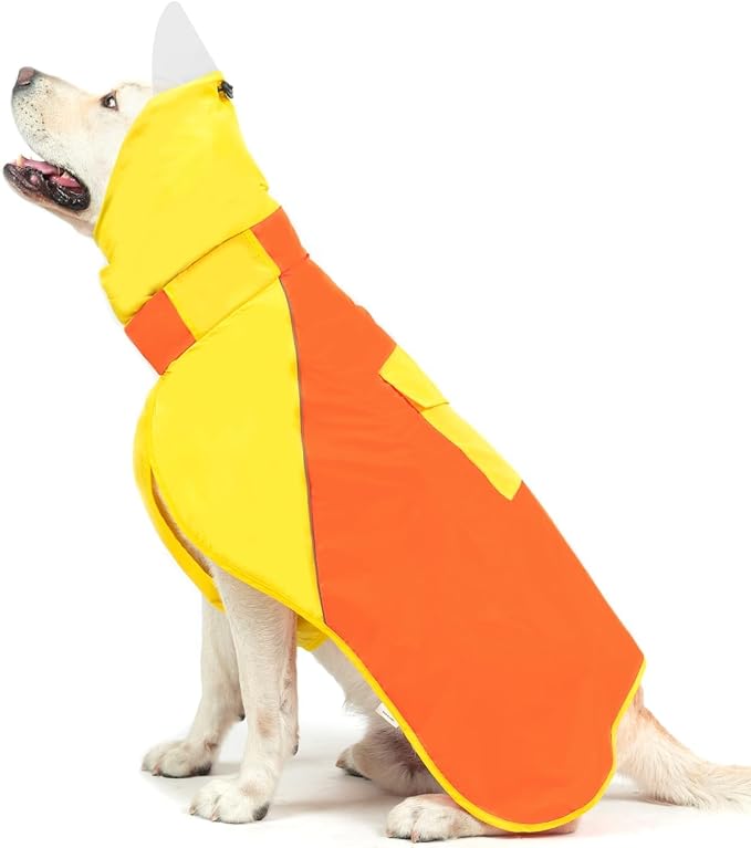 BINGPET Dog Raincoat - Adjustable Rain Jacket with Reflective Stripes, Waterproof Clear Hooded Slicker Poncho, Snowproof Windproof Clothes for Medium Large Dogs (Yellow-Orange, L)