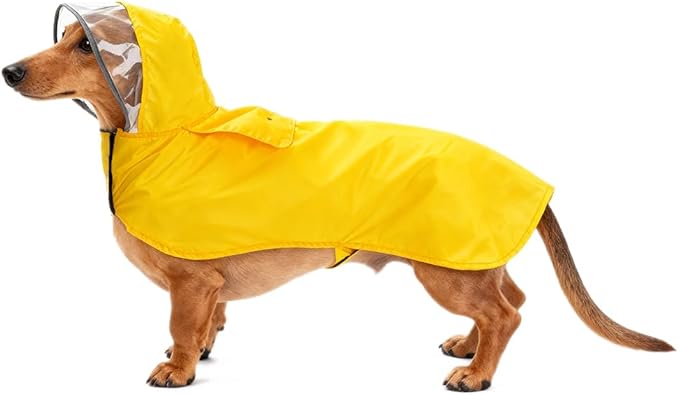 Pet Raincoat Packable Hooded Dog Rain Jacket Reflective Strips Lightweight Adjustable Poncho for Small Medium Large Dogs Yellow XL