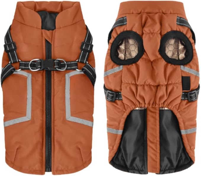 Warm Dog Coat Reflective Jacket, Waterproof Winter Coat for Dogs Turtleneck Dog Clothes for Cold Weather (Yellow, L(Chest:15.7-18.9",Neck:(15.3"))