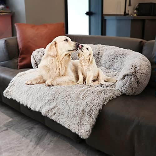 Calming Dogs/Cats Bed Mats, Dog Pad Washable Removable Couch Cover, Plush Long Fur Mat for Pets, Waterproof Lining, Perfect for Small, Medium and Large Dogs and Cats (Gradient Brown, 41"x37")