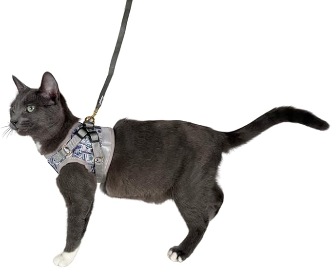 Travel Cat Harness and Leash Set - Adjustable Fit Mesh Cat Harness and Reflective Strap - Comfort Walking Vest for Kitten for Outdoor Walking, Hiking (Large, Cashcat)