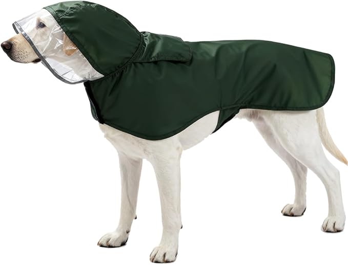 Pet Raincoat Packable Hooded Dog Rain Jacket Reflective Strips Lightweight Adjustable Poncho for Small Medium Large Dogs Army Green S
