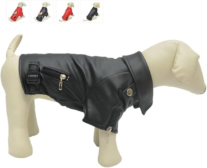 Lovelonglong Cool Dog Leather Jacket, Warm Coats Dogs Windproof Cold Weather Coats for Large Medium Small Dogs, Toy Poodle Clothing Black XS