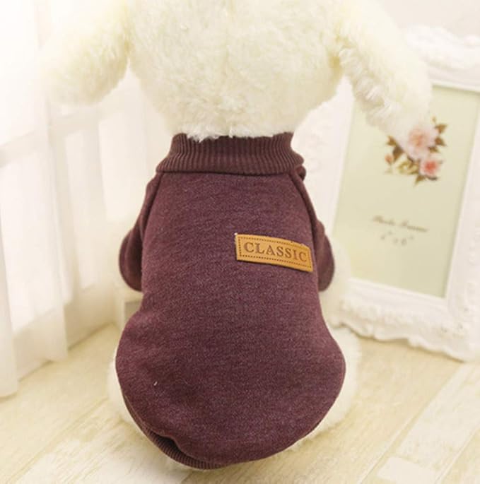 Idepet Pet Dog Classic Knitwear Sweater Soft Fleece Dog Coat Thickening Warm Pup Dogs Shirt Winter Pet Dog Cat Clothes Puppy Customes Clothing for Small Dogs (M, Brown)