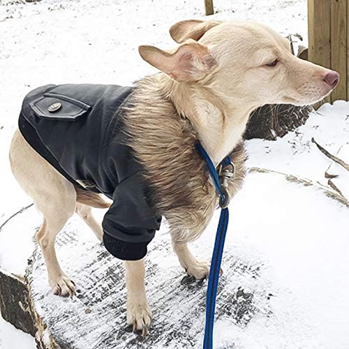 PETLESO Dog Coat for Small Dogs, Dog Leather Jacket Waterproof Windproof, Double Layer Warm Dog Winter Coat with Plush Lined, Black L
