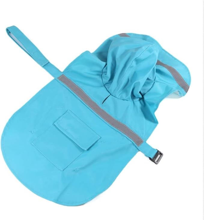 NACOCO Large Dog Raincoat Adjustable Pet Water Proof Clothes Lightweight Rain Jacket Poncho Hoodies with Strip Reflective (XXXL, Lake Blue)