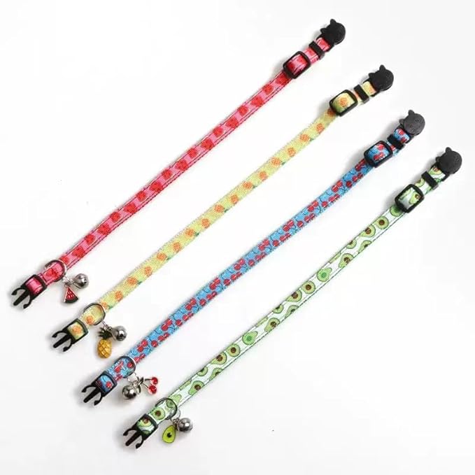 4 Pack Breakaway Cat Collar with Bell,Safety Adjustable Cat Collars Set with Fruit Pattern,Ideal for Girl Cats Boy Cats