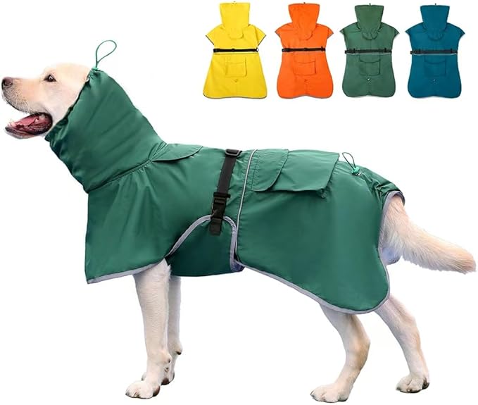 Reflective Dog Raincoat Waterproof Adjustable Dog Hooded Poncho Raincoat for Medium Large Dogs, Lightweight Pet Rain Jacket (Green, XL)