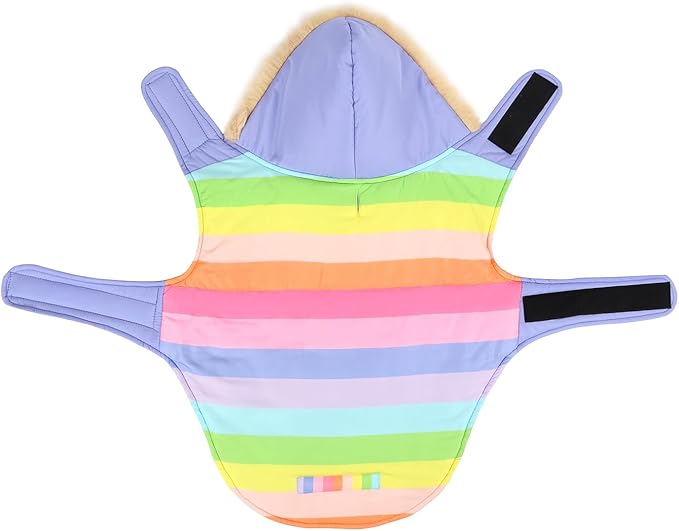 HDE Dog Puffer Jacket Fleece Lined Warm Dog Parka Winter Coat with Harness Hole Pastel Rainbow - L