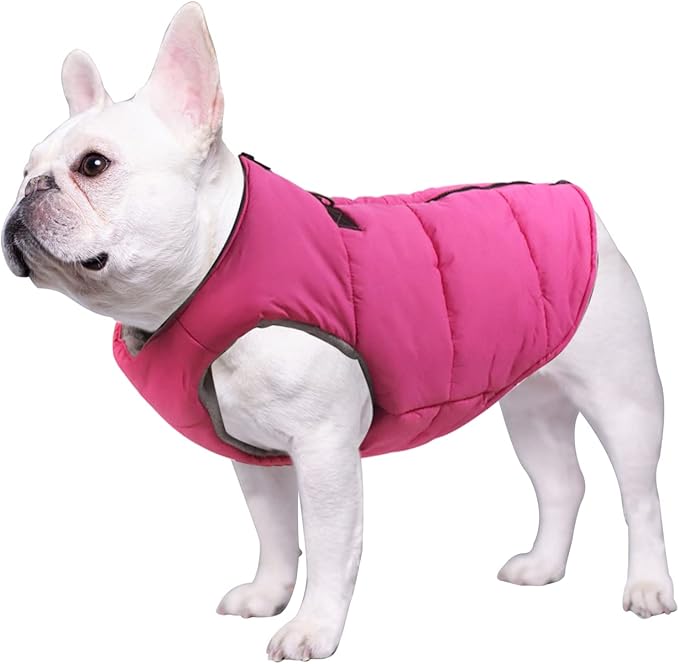 Dog Bulldog Clothes Dog Cotton Padded Coat Thick Winter Warm Vest Waistcoat Cold Weather Jacket Clothing for French Bulldog Coat-Pink-L