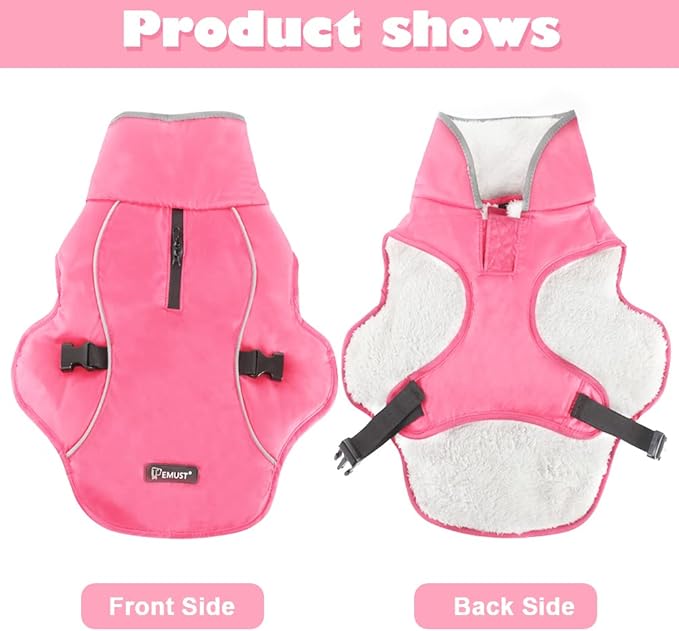 EMUST Dog Coat Winter, Waterproof Pet Snow Jacket for Winter, Adjustable Small/Medium/Large Dog Jackets, Pink, L