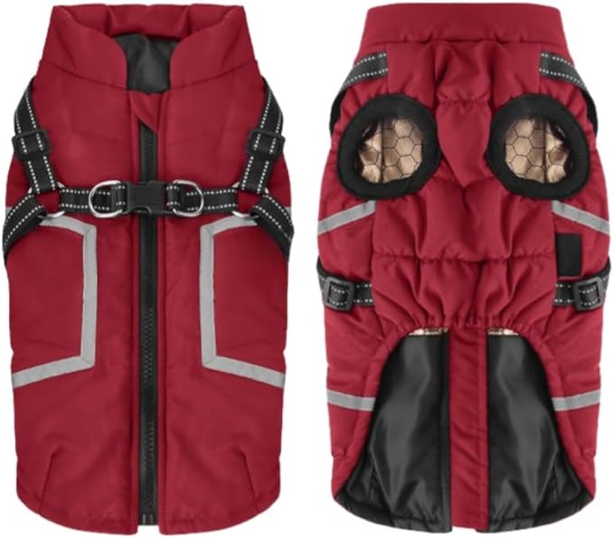 Warm Dog Coat Reflective Jacket, Waterproof Winter Coat for Dogs Turtleneck Dog Clothes for Cold Weather (Red, M(Chest:15.7-17.3",Neck:(14.5"))