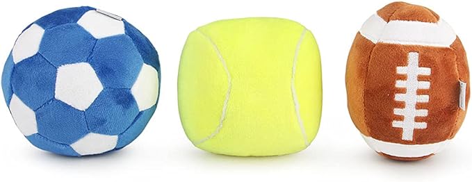 3-PACK Interactive Dog Toys Ball Suitable for Small and Medium Dogs, Soccer Ball, Football and Tennis Balls for Dogs, Stuffed with Fluffy Squeak Dog Toys, Puppy Dog Plush toys, Dog Birthday Gifts