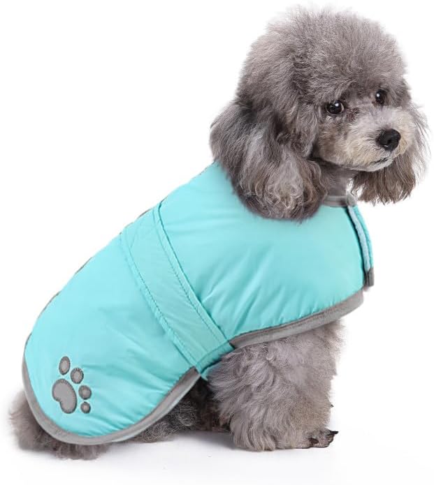Queenmore Winter Coat, Fleece Puffer Down Vest, Cold Weather Pet Jacket, Waterproof Reflective Reversible Sweater Clothes for Small, Medium and Large Dogs (Light Blue, S)