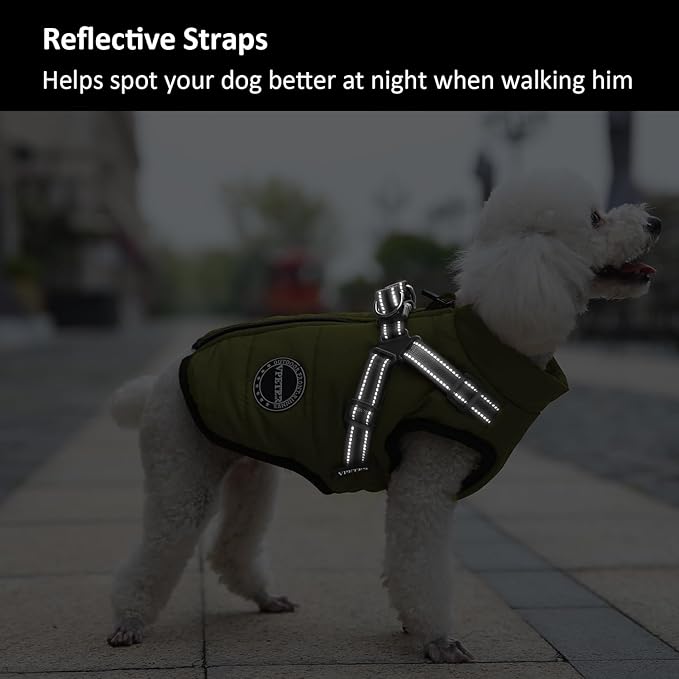 Dog Winter Coat,Warm Jacket Paded Fleece Dog Vest with Built in Harness, Windproof Reflective Cozy Adjustable Snow Pet Coat Clothes with Zipper for Small Medium Large Dogs