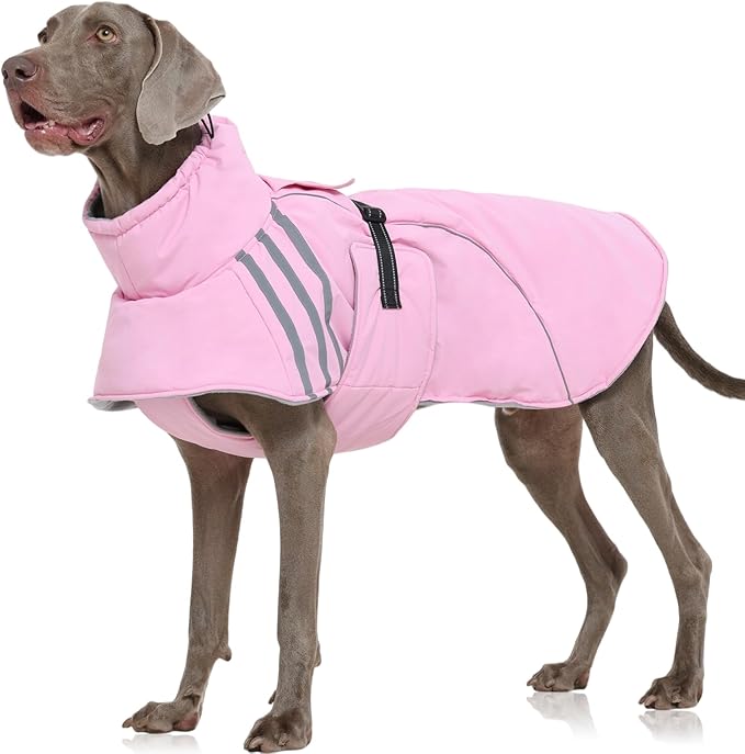 FUAMEY Dog Cold Weather Coats,Dog Winter Jackets for Large Dogs Warm Dogs Coat with Reflective Strips Waterproof Pet Snowsuit Thick Paded Pets Vest for Labrador Golden Retriever Pink XL