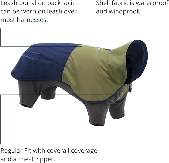 Ruffwear, Sun Shower Dog Raincoat Coverall, Waterproof & Windproof All-Weather Jacket with Full Coverage & Leg Straps, Lightweight & Reflective Dog Gear, Midnight Blue, XX-Small