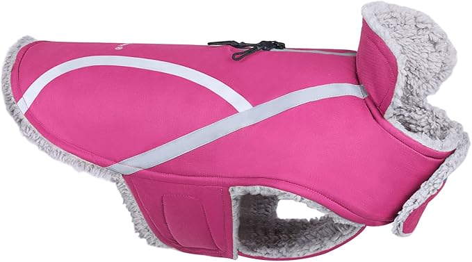 VIVAGLORY Frostfit Dog Coat, Dog Jacket for Winter & Cold Weather, Warm Fluffy Fleece Lined Water Resistant Reflective for Puppy, Coat with Velcro Fastening & Leash Hole, XS, Fuchsia