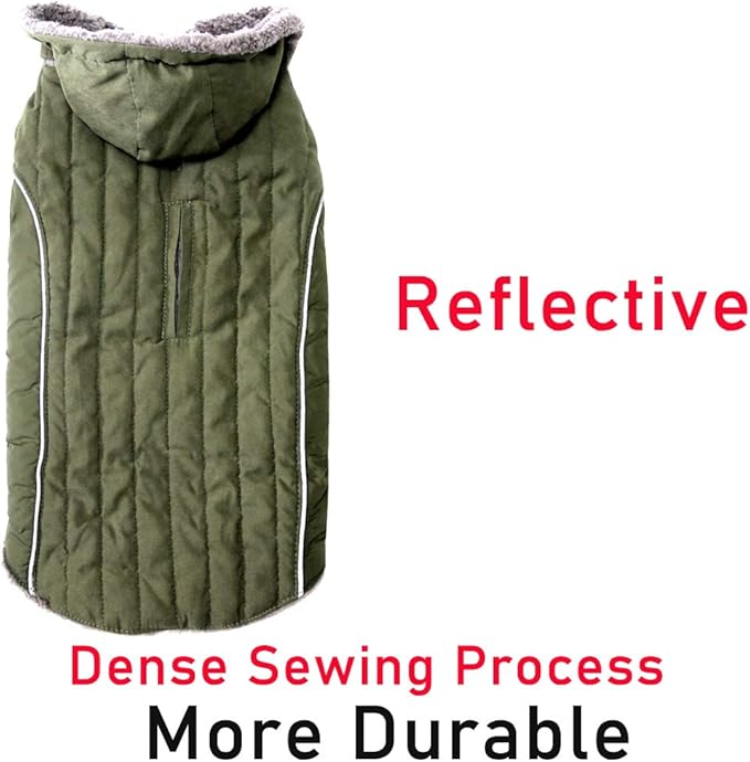 Fleece Dog Hoodie for Medium Dogs Super Warm Doggie Jacket for Cold Winter Dog Coats,Green L