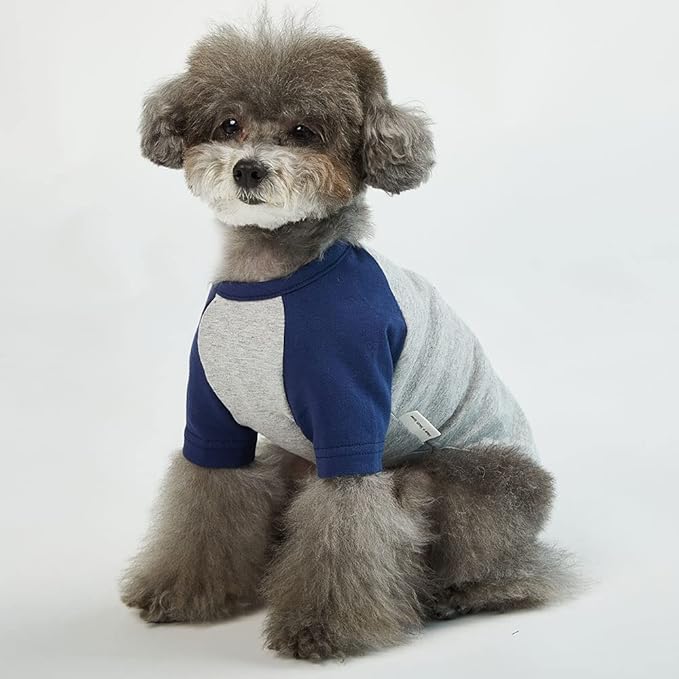 Dog Shirt for Small and Large Dogs Raglan Cotton T-Shirts Soft Breathable Dog Shirts pet Clothes Gray Series (Medium, Gray/Navy)