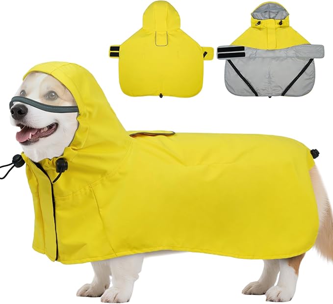 DENTRUN Dog Raincoat for Small Dogs (Chihuahua, Pomeranian) – Waterproof & Windproof, Lightweight for Walking, Hiking, Outdoor – Adjustable Hood, Leg Straps & Reflective Strips, S
