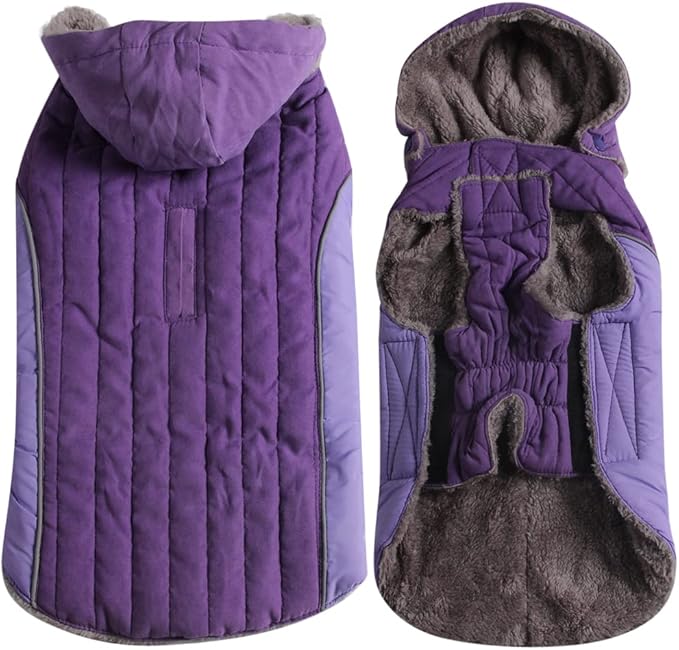 Fleece Dog Hoodie for Large Dogs Super Warm Doggie Jacket for Cold Winter Dog Coats,Purple XXL