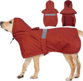 MIGOHI Dog Rain Jacket, Reflective Rain Coat for Medium Dogs | Adjustable Hind Leg Straps Rainproof, Waterproof & Windproof Coat for Rainy Days, Dog Poncho with Back Leash Hole, Red, 2XL