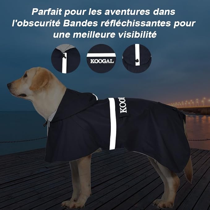 Pet Large Dog Raincoat Apparel Poncho Waterproof for Medium Large Sized for Dog Rain Coat Clothes (Navy Blue, 4XL)