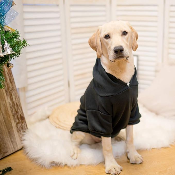 KOOLTAIL Basic Dog Hoodie - Soft and Warm Dog Hoodie Sweater with Leash Hole and Pocket, Dog Winter Coat, Cold Weather Clothes Sweatshirt for Small Medium Large Dogs Puppy Cat Boys Girls Black L
