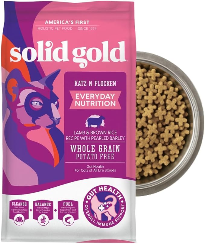 Solid Gold Dry Cat Food for Indoor Cats of All Ages - W/Lamb, Brown Rice, Barley, Probiotics & Fiber for Gut Health- Holistic & Healthy Cat Kibble for Kittens & Adults - Dry Kibble for Cats - 12 LB