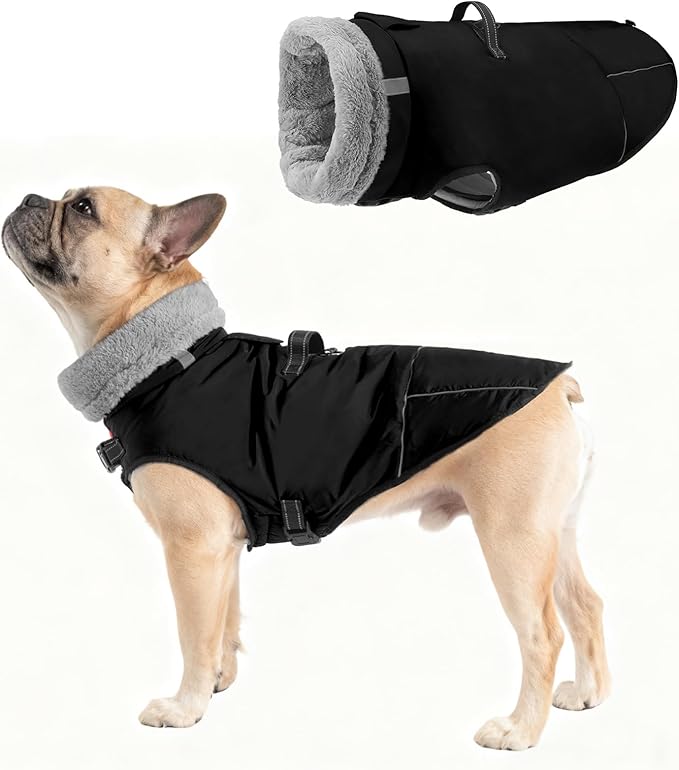 Mihachi Dog Coat for Small Dogs, Warm Dog Winter Coat Waterproof Dogs Jacket with Harness Built in Reflective Pet Fleece Vest, Puppy Cold Weather Coats Turtleneck & Windproof Dogs Snowsuit, Black S