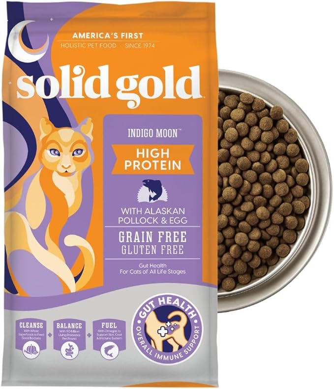 Solid Gold High Protein Dry Cat Food - Grain Free & Gluten Free Alaskan Pollock Cat Dry Food w/Probiotics for Gut Health & Digestion - High Fiber & Omega 3 - Low Carb Superfood Kibble - All Ages-12LB