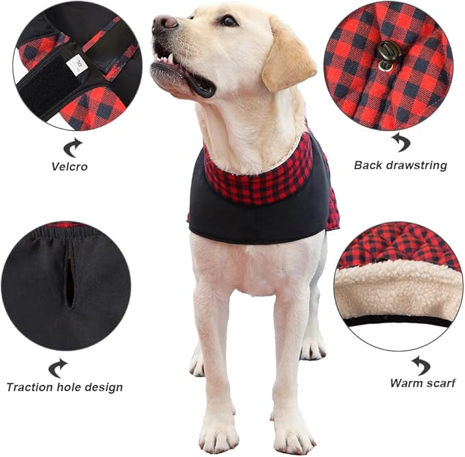 Dog Jackets for Winter, Reversible Dog Coat Windproof Waterproof Jackets for Cold Weather, British Style Plaid Coats Warm Vest for Small Medium Large Dogs(RED, 5XL)