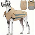 IECOii 4XL Dog Jacket Waterproof Winter - Warm Fleece Lining Jackets for Dogs, Reflective & Adjustable Snow Coat, Mashine Washable, Khaki, Sizes XXXXL
