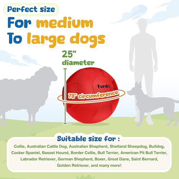 25" Herding Ball for Dogs, for Australian Shepherd, for Cattle, for Border Collie, for Blue Heelers & Medium to Large Dogs,Horse, Herding Dog Ball, Herding Toys - Red