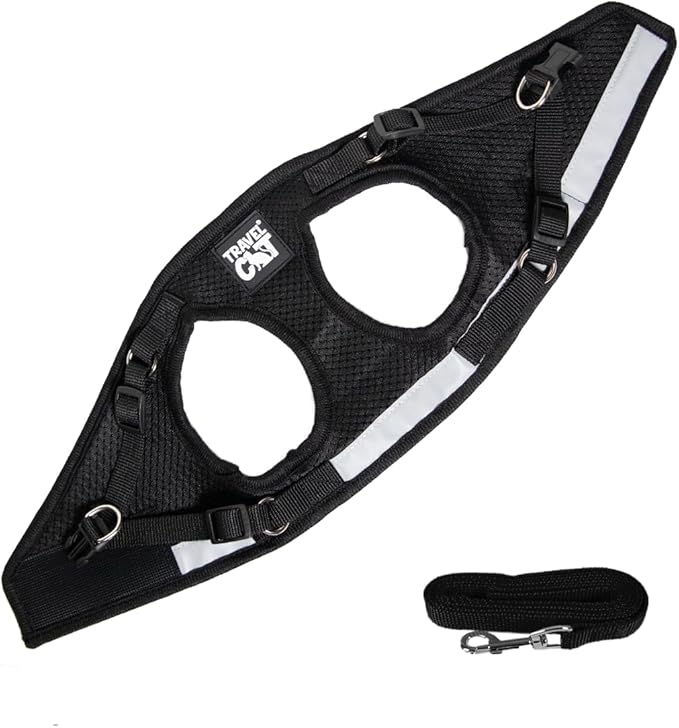 Travel Cat Harness and Leash Set - Adjustable Fit Mesh Cat Harness and Reflective Strap - Comfort Walking Vest for Kitten for Outdoor Walking, Hiking (Large, Black)