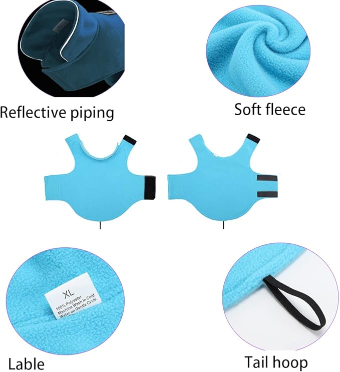 Fleece Dog Coat Pet Jacket Reflective for Cold Weather for Extra Large to Small Pets(Blue,2XL)