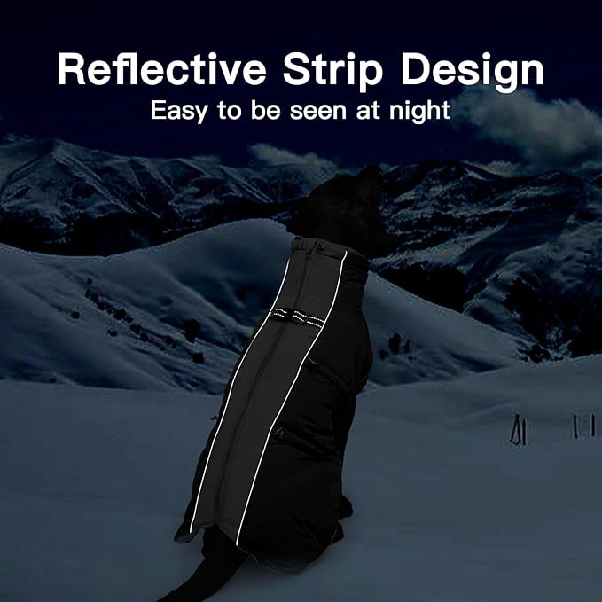 Dog Coat - XS, Warm Zip Up Snowsuit Dog Harness Vest, Reflective, Water-Resistant, Black