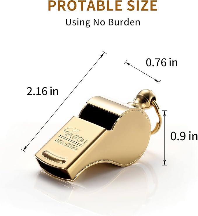 HUTOU Whistle L5523CTJ Brass Golden Whistle with Lanyard, Metal Whistle for Coaches and Police