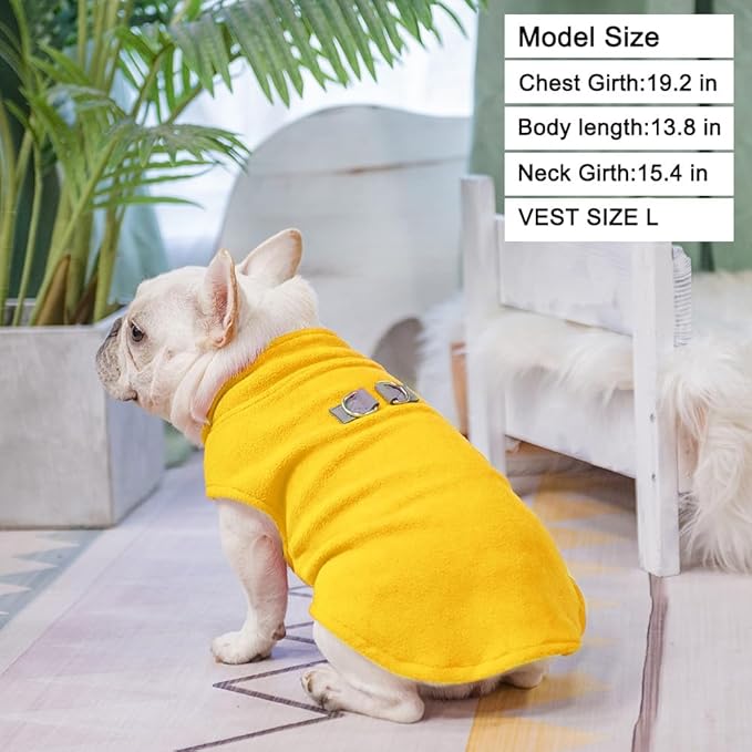 BEAUTYZOO Dog Fleece Vest Sweater Winter Jacket for Small and Medium Dogs with D-Ring Leash Cold Weather Coat Hoodie for XS S M Dogs Boy or Girls, Yellow XS