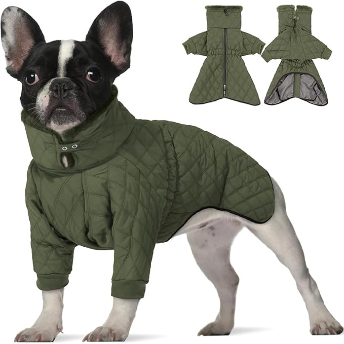 IDOMIK Dog Winter Coat for Small Dogs, Warm Dog Winter Jacket with Fleece High Collar, Zippered Cold Weather Coats for Dogs, Waterproof Doggy Snow Jacket Clothes,Green,S