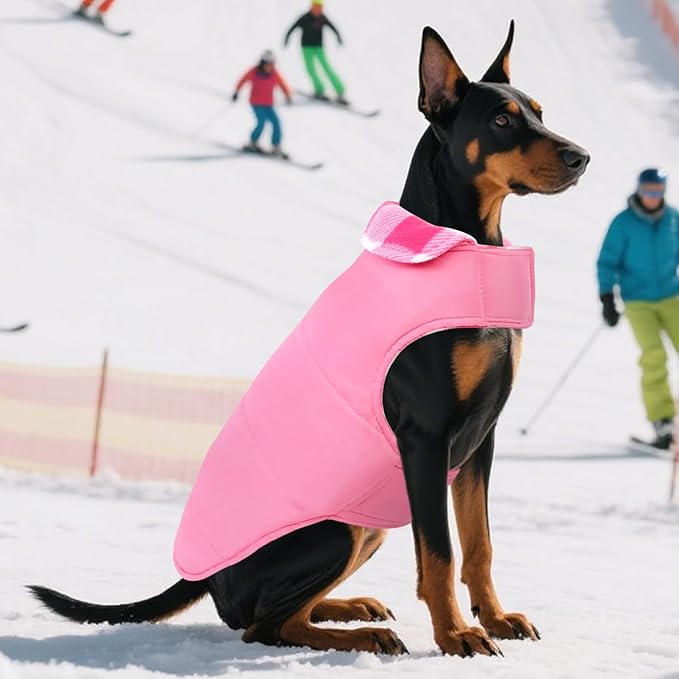 ASENKU Dog Winter Coat, Fleece Doggie Jacket Plaid Reversible Vest Waterproof Windproof Cold Weather Clothes for Small Medium Large Dogs (S, Pink)