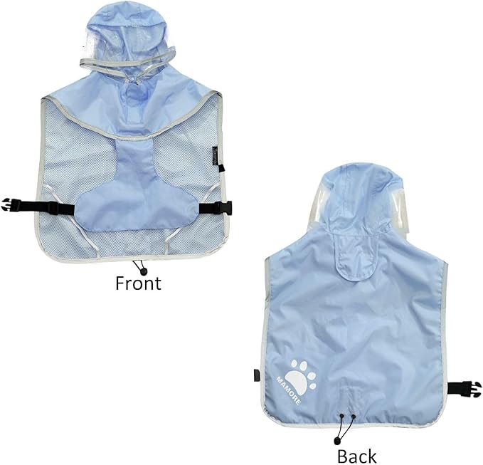 MAMORE Dog Raincoat Waterproof, Lightweight Adjustable Dog Rain Coat Hooded Poncho with Reflective Strip for Large Medium Small Dogs (Light Blue, Medium)