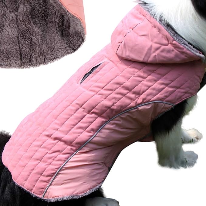 Fleece Dog Hoodie for Small Medium Dogs Super Warm Puppy Jacket for Cold Winter Dog Coats,Pink M