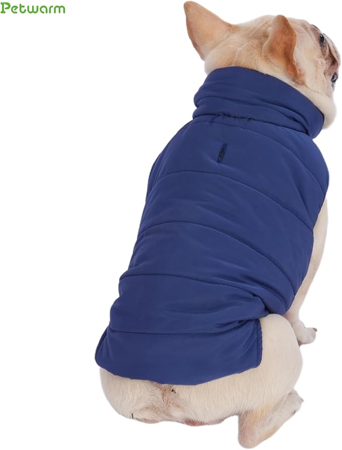 PetWarm Reversible Dog Cold Weather Coats, Waterproof Dog Puffer Vest, Vest for Dogs with Hook-and-Loop Strap, Windproof Outdoor Coat for Winter Walks and Snowy Days, Blue, XS