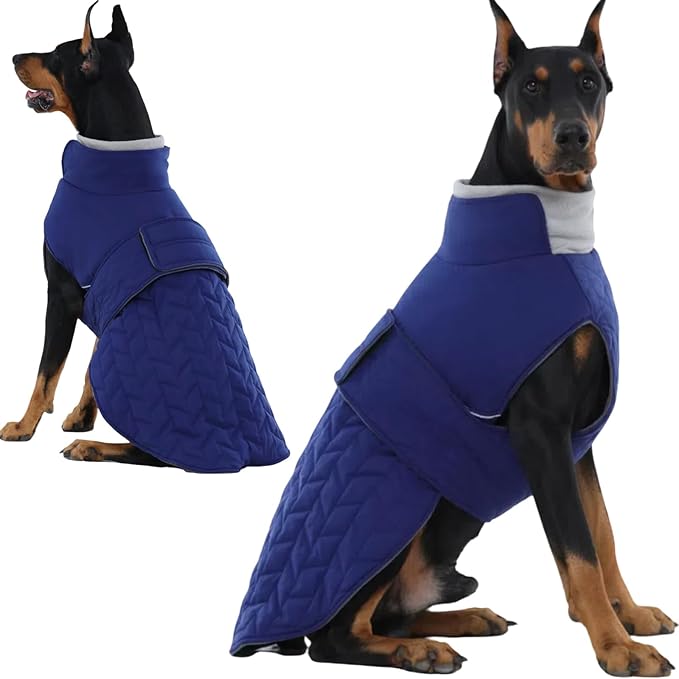 Upgraded Classic Quilted Active Fit Dog Winter Coat, Waterproof & Lightweight Coats for Medium Dogs, Easy On & Off Pet Jacket Adjustable, 2-Layer Warmth Thick Fabric Pet Clothes for Bulldog(Blue, M)