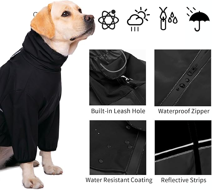 Dog Raincoat,Waterproof Windproof Rain Jacket,All-Weather Jacket,for Small Medium Large Extra Large Dogs (Black, Small)