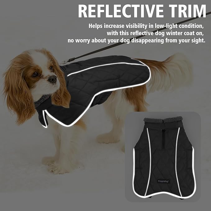 Fragralley Dog Coat Large, Waterproof Dog Jacket with Warm Fleece Lining, Adjustable Reflective Dogs Winter Coat, Turtleneck Pet Coats for Cold Weather (Black L)