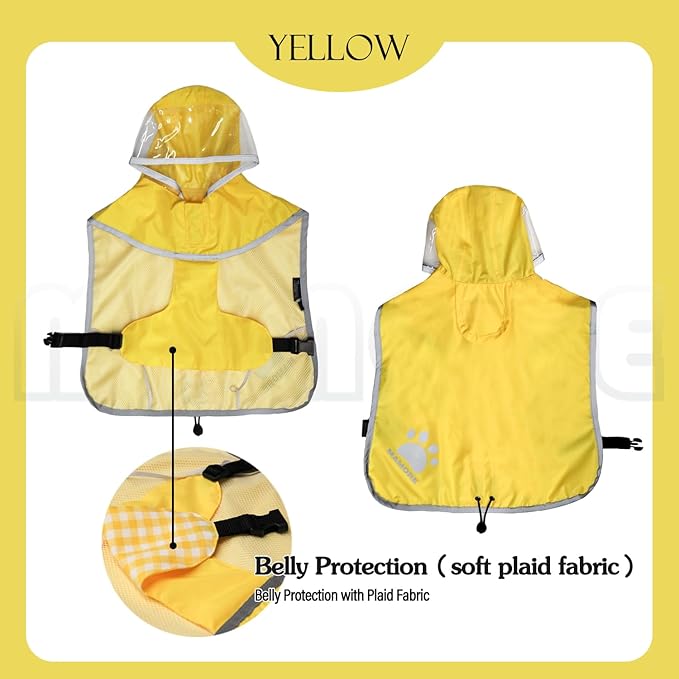 MAMORE Dog Raincoat Hooded Rain Jacket for Small Medium Large Dogs Slicker Poncho Bottom Waterproof Adjustable Reflective Breathable Leash Hole (Yellow, X-Large)